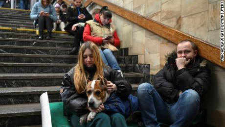 People took shelter in Kyiv&#39;s metro stations during Thursday&#39;s strikes.