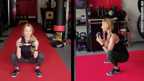 Angle your feet out slightly to open your hips at an angle that&#39;s comfortable for you to squat.