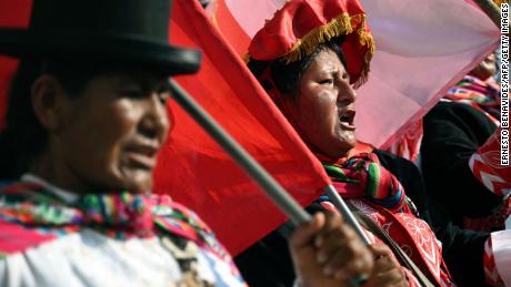 Indigenous women take part in a protest against Boluarte&#39;s government in Lima on January 24. 