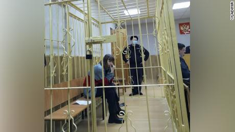 Olesya Krivtsova, pictured at a court hearing, is now under house arrest in her mother&#39;s apartment. 