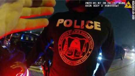 In this still taken from video released by the City of Memphis, a police officer is at the scene following the beating of Tyre Nichols. The SCORPION unit, which falls under the Organized Crime unit, was permanently disbanded after the video&#39;s release.