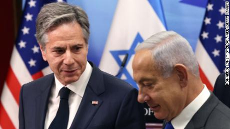 US Secretary of State Antony Blinken (L) and Israeli Prime Minister Benjamin Netanyahu are pictured during a joint press conference, on January 30.