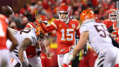 The Kansas City Chiefs&#39; Patrick Mahomes throws a pass against the visiting Cincinnati Bengals during the AFC Championship Game on January 29. 