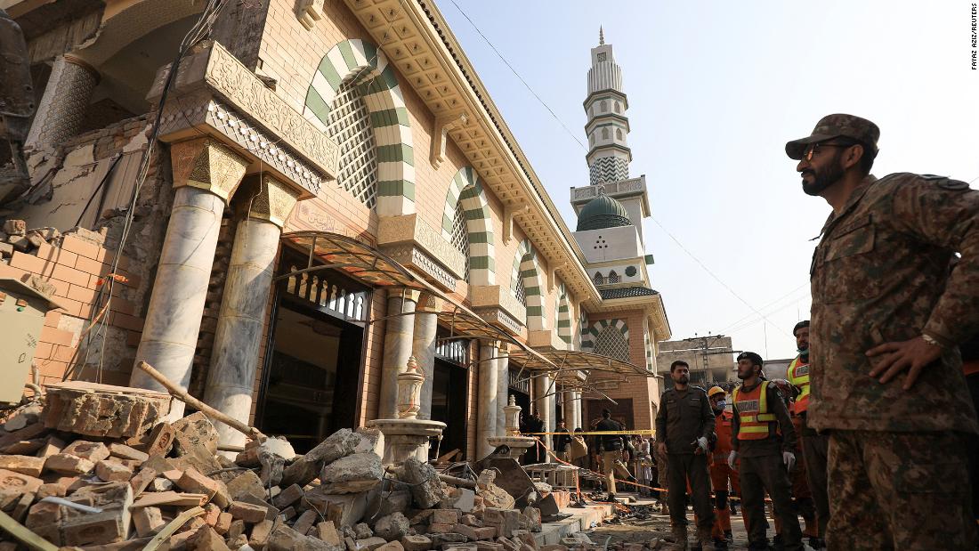 Death toll from blast in Pakistan mosque rises to at least 100 as country faces 'national security crisis'