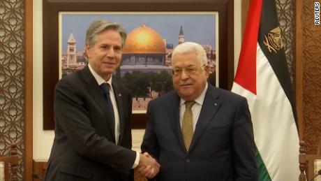 US Secretary of State Antony Blinken and Palestinian Authority President Mahmoud Abbas meet in Ramallah on Tuesday, January 31, 2023.