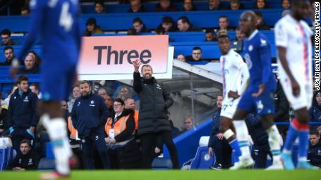 Potter reacts during the Premier League match between Chelsea and Crystal Palace.