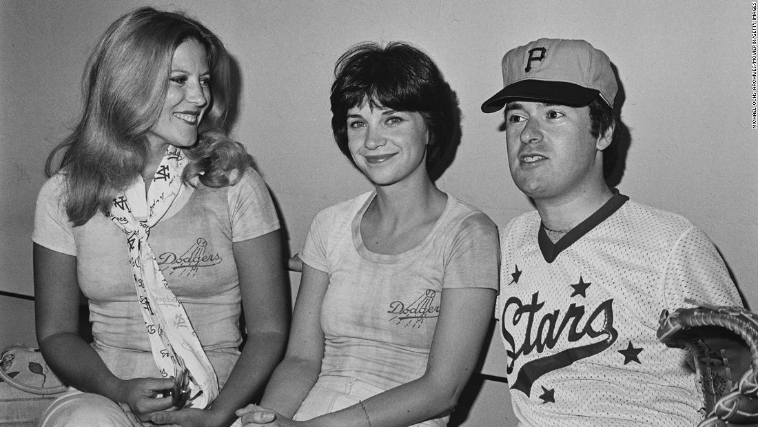 Actors Meredith MacRae, left, Williams, center, and David Lander are seen at a Los Angeles Dodgers versus celebrities baseball game in Los Angeles in 1976. 