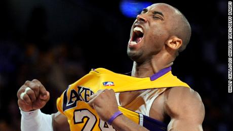 Kobe Bryant celebrates his three pointer against the Nuggets in Game 2 of the NBA Playoffs at the Staples Center in 2008.