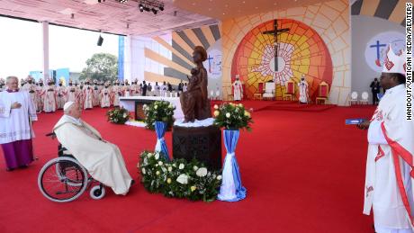Pope Francis celebrates a holy Mass at N&#39;Dolo Airport in Kinshasa in the DRC on Wednesday.