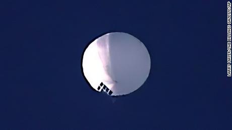 A high altitude balloon floats over Billings, Mont., on Wednesday, Feb. 1, 2023. The U.S. is tracking a suspected Chinese surveillance balloon that has been spotted over U.S. airspace for a couple days, but the Pentagon decided not to shoot it down due to risks of harm for people on the ground, officials said Thursday. (Larry Mayer/The Billings Gazette via AP)