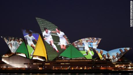 The Sydney Opera House lights up in celebration of Australia and New Zealand&#39;s joint bid to host the FIFA Women&#39;s World Cup 2023.