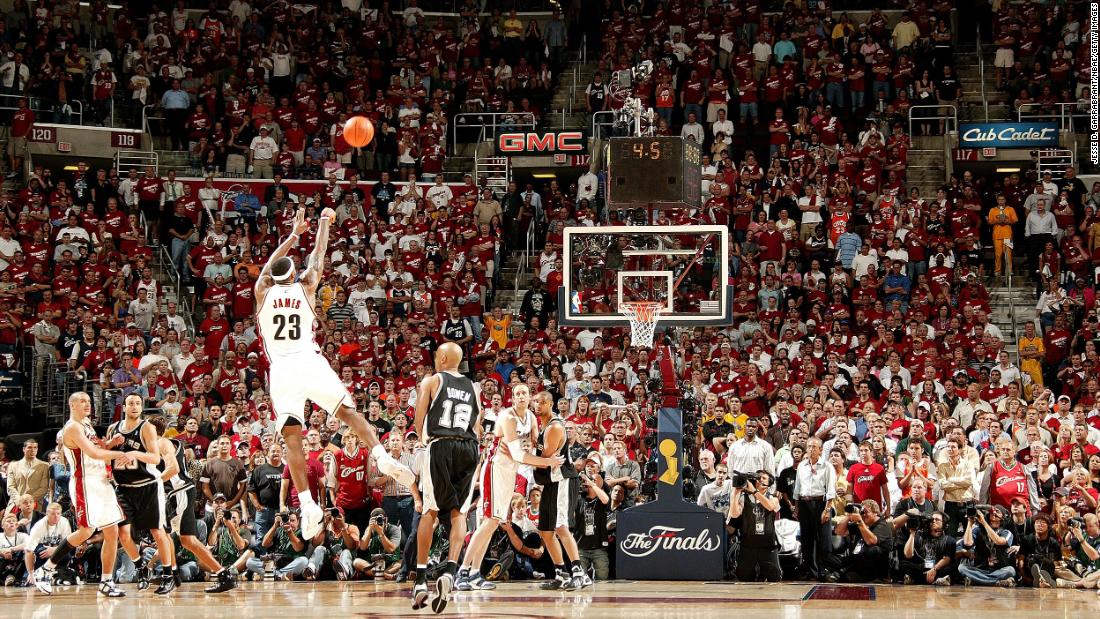 James misses a potential game-tying 3-pointer in Game 3 of the 2007 NBA Finals. James&#39; Cavaliers were swept by the San Antonio Spurs.