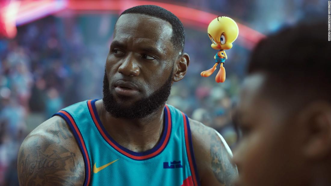James appears with Tweety Bird in the film &quot;Space Jam: A New Legacy&quot; in 2021.