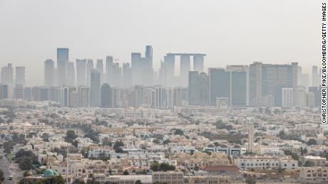Residential and commercial skyscrapers on the skyline of Abu Dhabi, United Arab Emirates, on April 10, 2022. 
