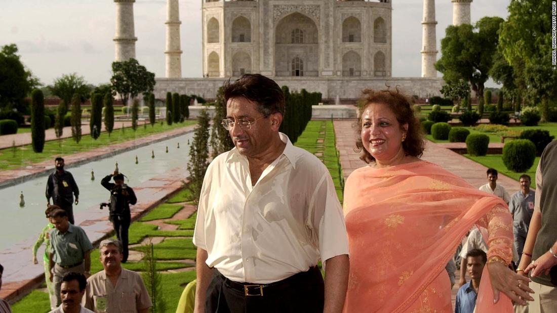 Musharraf and his wife, Sehba, leave the Taj Mahal in Agra, India, after a tour in July 2001. 
