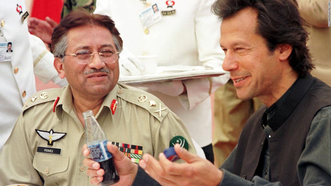 Musharraf and politician Imran Khan talk at a charity fundraising function in Lahore, Pakistan, in February 2002. Musharraf vowed to crack down on Islamic extremists in Pakistan, but attacks in India and the kidnapping of American journalist Daniel Pearl raised concern about a possible backlash.