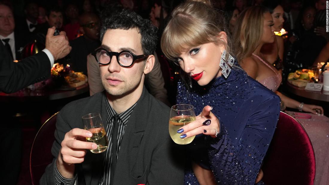 Jack Antonoff and Taylor Swift attend the show on Sunday night.