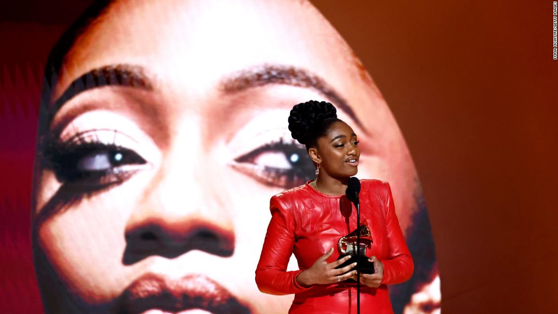 Samara Joy accepts the Grammy for best new artist. &quot;All of you have inspired me because of who you are,&quot; &lt;a href=&quot;https://www.cnn.com/entertainment/live-news/grammy-awards-2023/h_107422fb4f32126c1202810d25cd5f77&quot; target=&quot;_blank&quot;&gt;she said to the other artists while accepting her award&lt;/a&gt;. &quot;You express yourself for exactly who you are authentically, so to be here by just being myself, by just being who I was born as, I&#39;m so thankful.&quot;