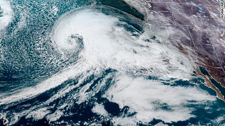 Satellite view of an atmospheric river approaching the US West coast on Jan 3, 2023. 