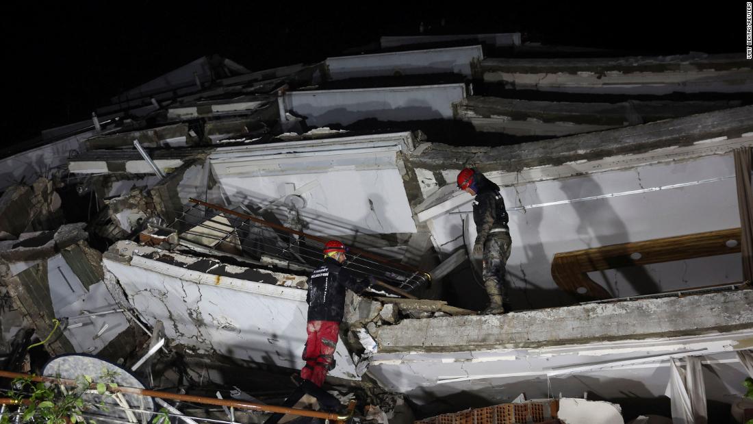 Rescuers work in Antakya on February 6.
