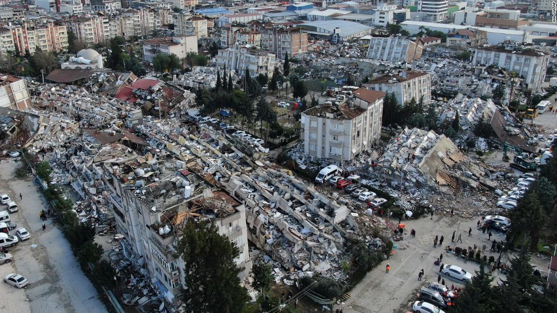 Destruction is seen in Hatay&#39;s city center on February 7.