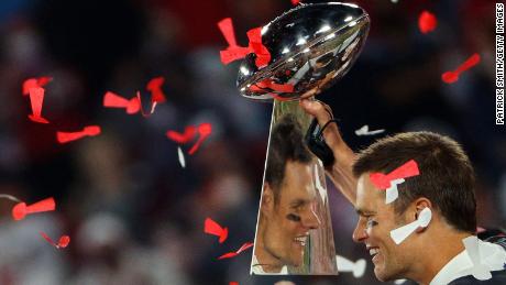 Brady celebrates after defeating the Kansas City Chiefs in Super Bowl LV.