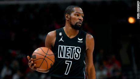 Brooklyn Nets&#39; Kevin Durant looks to drive during the first half of an NBA basketball game against the Chicago Bulls on January 4 in Chicago. The Phoenix Suns acquired Durant on Thursday. 