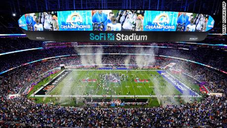 Confetti drops on SoFi stadium as the Los Angeles Rams win Super Bowl LVI against the Cincinnati Bengals.
