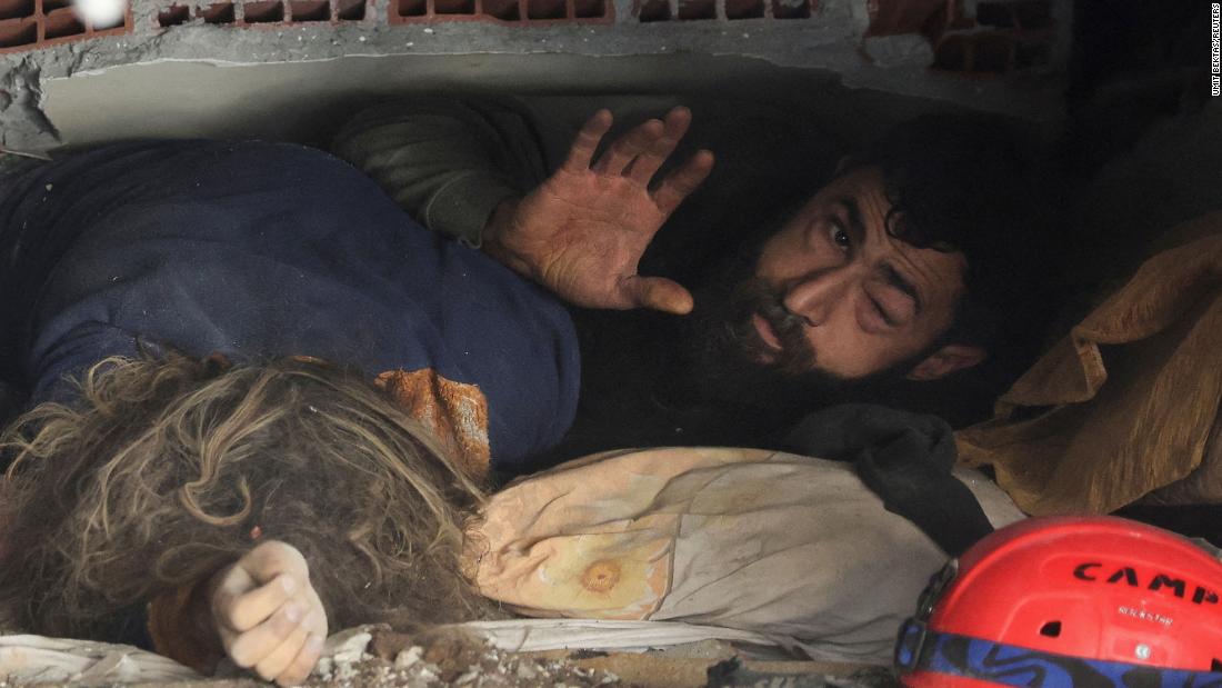 Abdulalim Muaini lies under the rubble next to the body of his wife, Esra, in Hatay on February 8. &lt;a href=&quot;https://www.reuters.com/world/middle-east/picture-its-story-man-who-survived-turkey-earthquake-his-family-who-didnt-2023-02-08/&quot; target=&quot;_blank&quot;&gt;Reuters reported&lt;/a&gt; that he was pulled out of the rubble later and survived. His children also died.