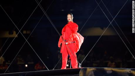 Rihanna performs onstage during the Apple Music Super Bowl LVII Halftime Show at State Farm Stadium on February 12, 2023 in Glendale, Arizona. 