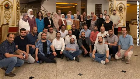 Mercy USA&#39;s staff in Turkey are seen together. Nearly everyone in this photo is now homeless, according to Mercy USA&#39;s Abdulrahman Al-Dahhan, and three are trapped under rubble.