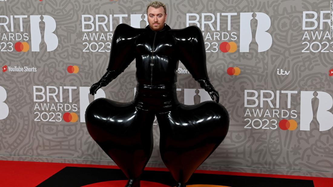 NextImg:Look of the Week: Sam Smith's inflatable latex jumpsuit at the Brit Awards