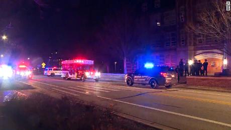 Police officers respond to a reported shooting on the Michigan State University campus 