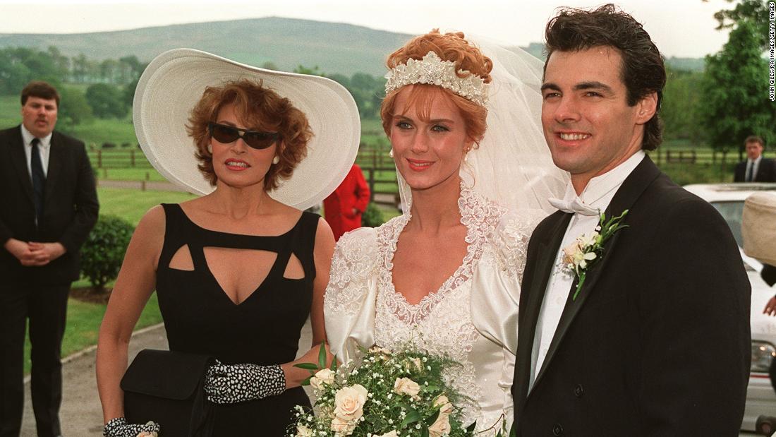 Welch poses with her son, Damon, and his new wife, Rebecca, after their wedding in 1991. Welch also had a daughter, Tahnee.
