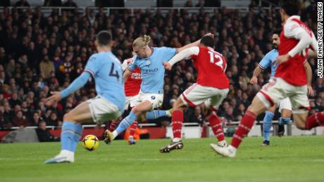 Erling Haaland gives Manchester City a two-goal lead against Arsenal. 