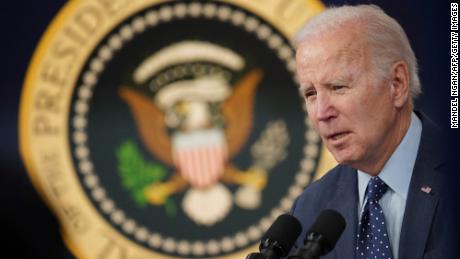 President Joe Biden arrives to speak about the administration&#39;s response to recent aerial objects at the White House House in Washington, DC, on February 16.