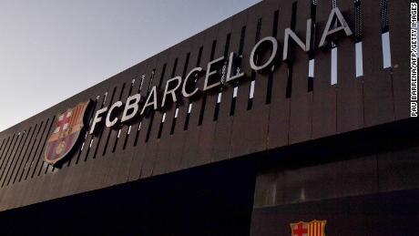 The logo of FC Barcelona outside Camp Nou in Barcelona. 