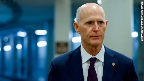 Florida Sen. Rick Scott walks to a classified briefing at the US Capitol in Washington, DC, on February 14, 2023.