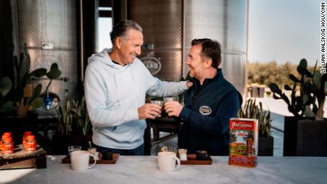 Howard Schultz and Tommaso Asaro, chairman of United Olive Oil, which produces the Partanna olive oil that Starbucks is using for Oleato.
