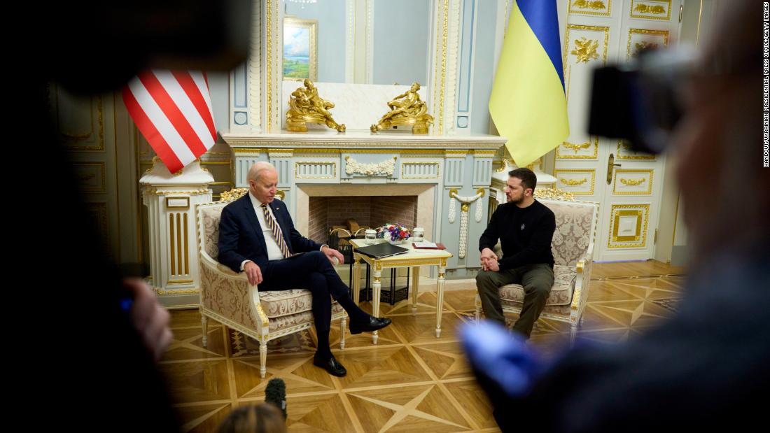 Biden meets with Zelensky at the Ukrainian presidential palace.