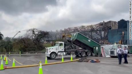 Fire damage to the Covanta Energy plant in Doral, Florida, is seen in this screengrab taken from a video posted by the Miami-Dade Fire Department to its Twitter account Saturday.