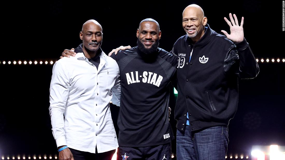 The halftime show also honored current and former NBA legends Karl Malone (left), LeBron James (center), and Kareem Abdul-Jabbar (right). It was a &quot;dream&quot; to perform on the NBA&#39;s biggest stage, Burna Boy said after the show.