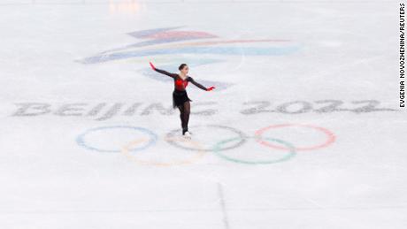 Valieva competes in the singles event at the 2022 Winter Olympics in Beijing. 