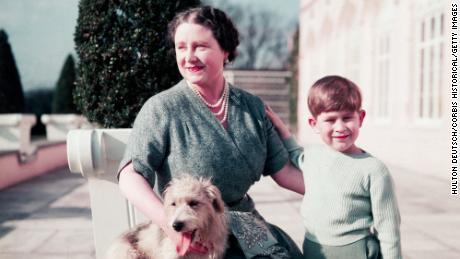 Then-Prince Charles as a small boy with his grandmother, the Queen Mother.