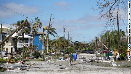 FORT MYERS, FLORIDA - SEPTEMBER 29 : A general view from the site after Hurricane Ian left Florida on Thursday following making landfall as a devastating Category 4 hurricane, on September 29, 2022 in Florida, United States. Widespread catastrophic damage has been left in much of southwestern Florida as 2.6 million people continue to lack power and thousands remain stranded. (Photo by Lokman Vural Elibol/Anadolu Agency via Getty Images)