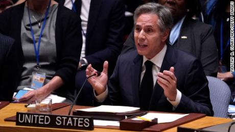 US Secretary of State Antony Blinken speaks during the United Nations Security Council meeting on the maintenance of peace and security of Ukraine at UN Headquarters in New York City on February 24, 2023. 