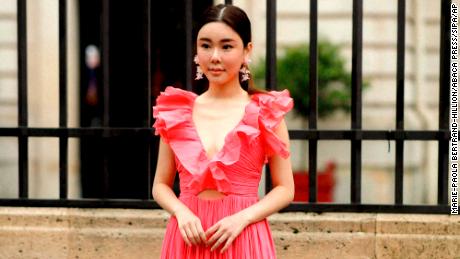 Abby Choi arrives at the Zuhair Murad Spring Summer 2023 Haute Couture show at Hotel Potocki in Paris, France, in January 2023. 
