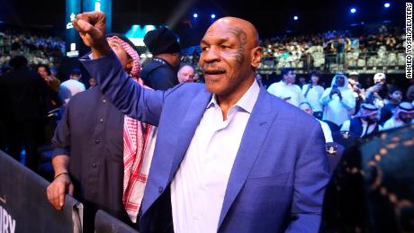 Mike Tyson is seen before the fight in Riyadh&#39;s Diriyah Arena, Saudi Arabia.