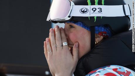 Brookes reacts after winning her historic gold medal. 