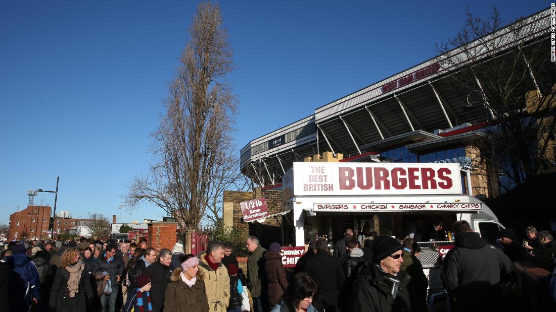 An archetypal snapshot of English football, the burger van is an ever-present fixture at grounds up and down the country. Pies are also an omnipresent sight in the stands, frequently paired with Bovril, a beef flavored drink perfect for chilly British winter evenings.